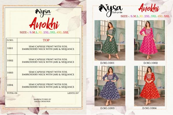 Nysa Anokhi semi Capsule Designer Anarkali Style kurti Collection